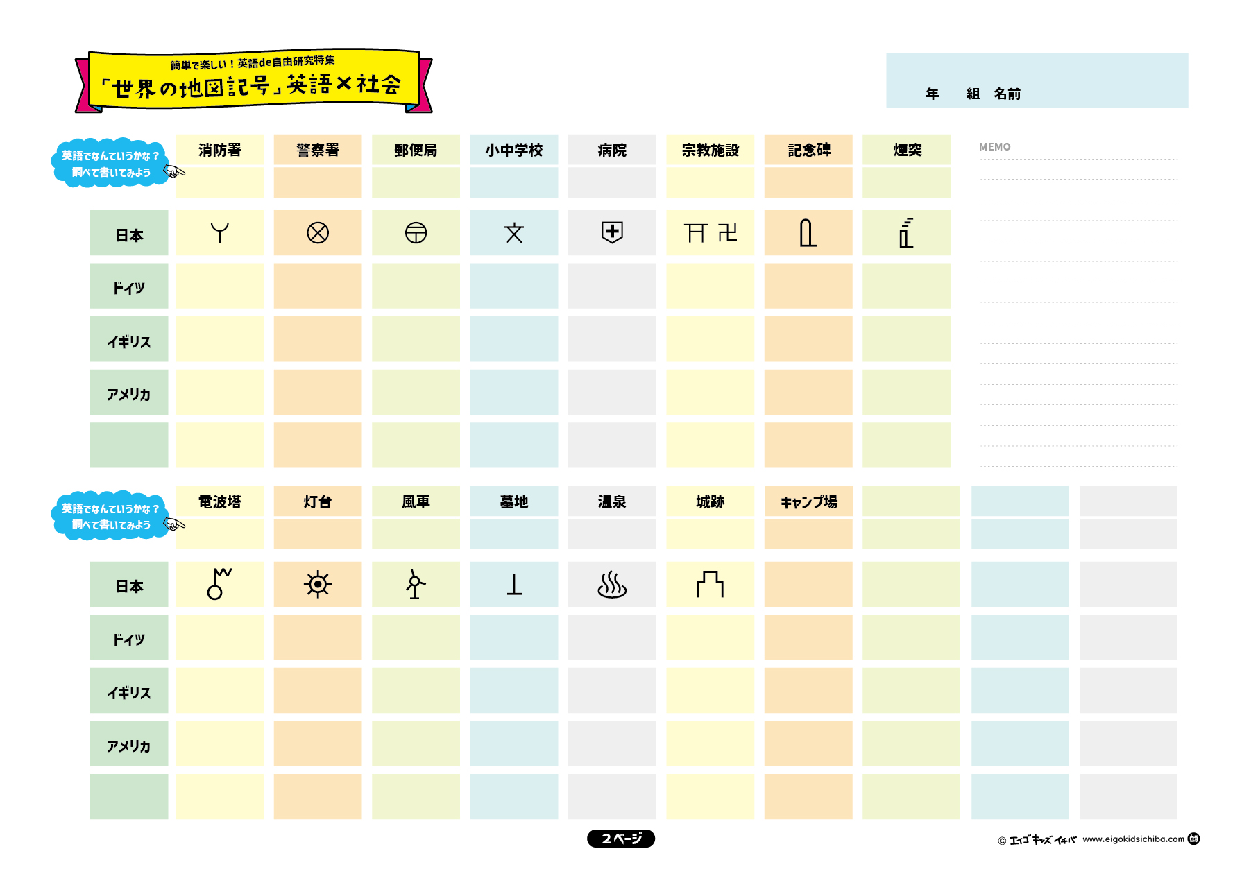 【無料英語教材】夏休みの自由研究「世界の地図記号」英語×社会